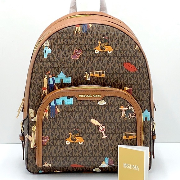 MICHAEL KORS JET SET GIRLS JAYCEE LARGE ZIP PACKED BACKPACK BROWN MULTI … - Picture 2 of 16